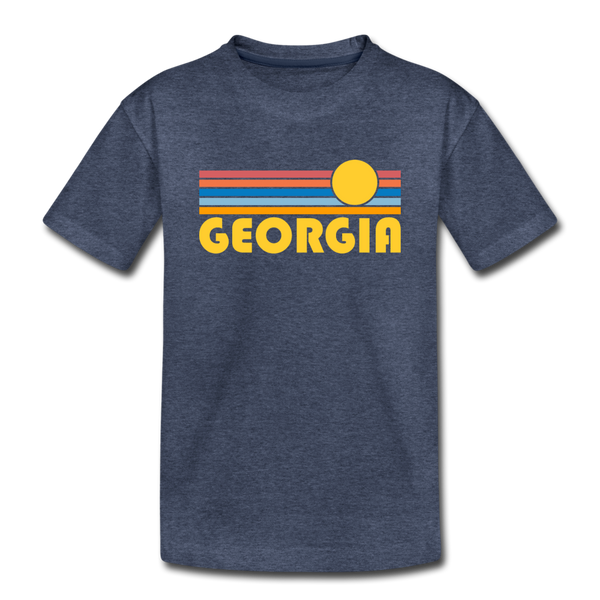 Georgia Youth T-Shirt - Retro Sunrise Youth Georgia Tee - heather blue
