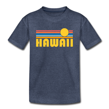 Hawaii Youth T-Shirt - Retro Sunrise Youth Hawaii Tee - heather blue