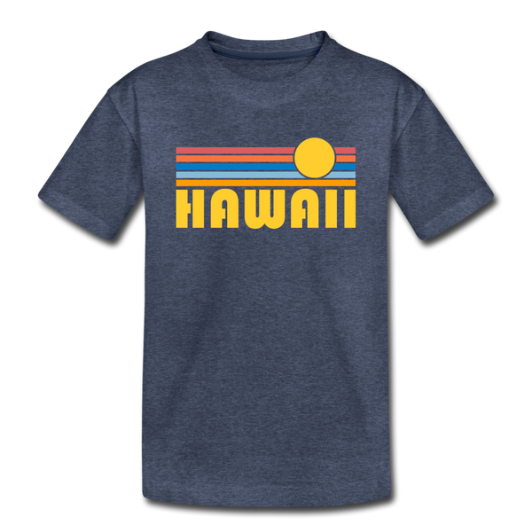 Hawaii Youth T-Shirt - Retro Sunrise Youth Hawaii Tee - heather blue