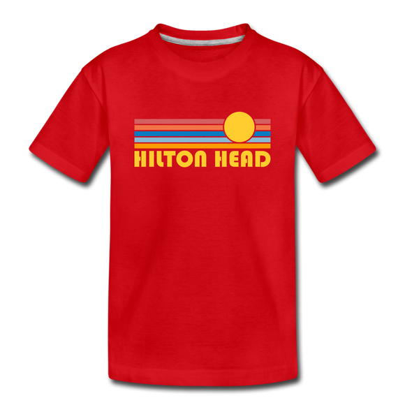 Hilton Head, South Carolina Youth T-Shirt - Retro Sunrise Youth Hilton Head Tee - red
