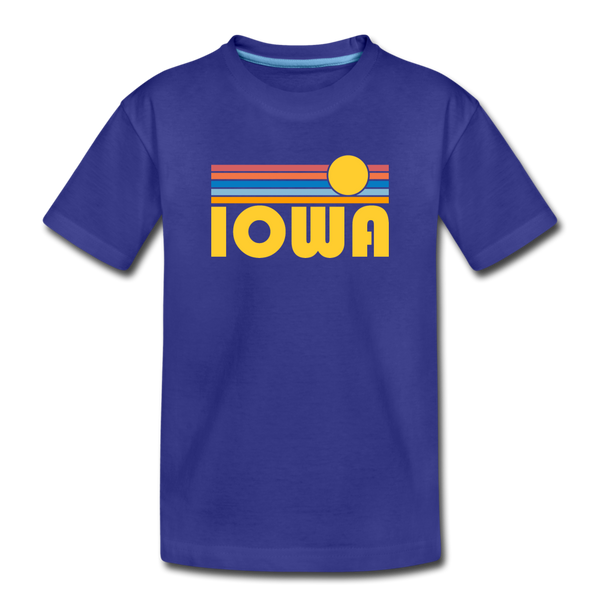 Iowa Youth T-Shirt - Retro Sunrise Youth Iowa Tee - royal blue