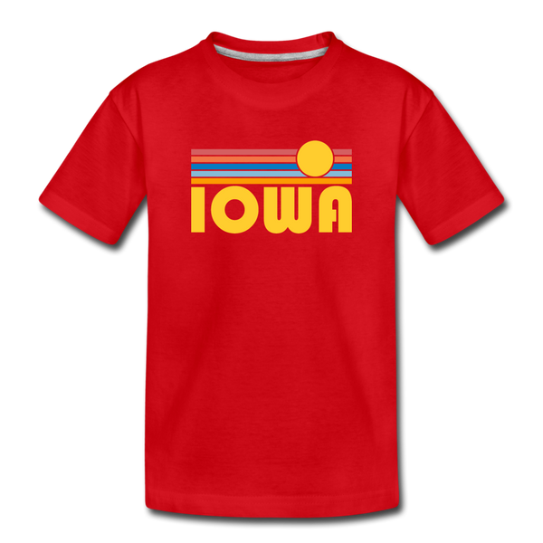 Iowa Youth T-Shirt - Retro Sunrise Youth Iowa Tee - red