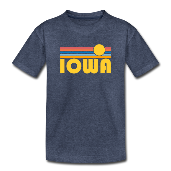 Iowa Youth T-Shirt - Retro Sunrise Youth Iowa Tee - heather blue