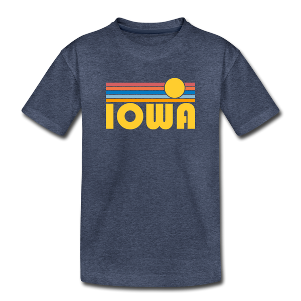 Iowa Youth T-Shirt - Retro Sunrise Youth Iowa Tee - heather blue