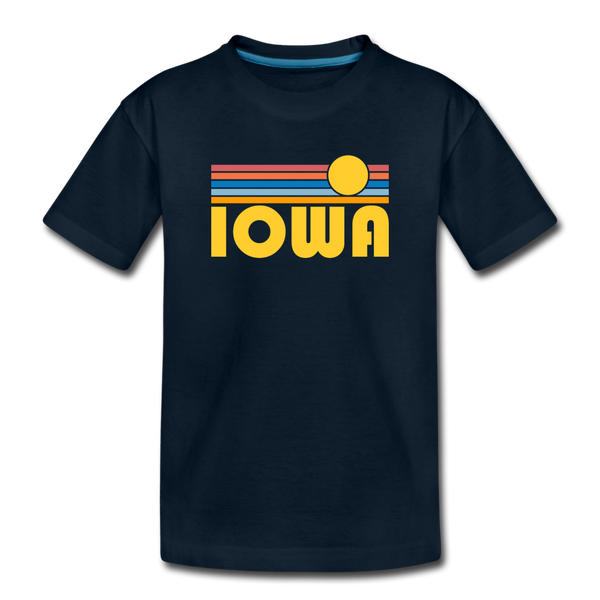 Iowa Youth T-Shirt - Retro Sunrise Youth Iowa Tee - deep navy