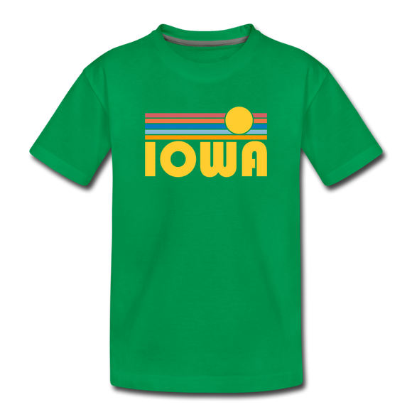 Iowa Youth T-Shirt - Retro Sunrise Youth Iowa Tee - kelly green