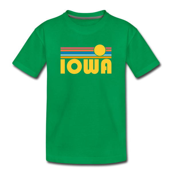 Iowa Youth T-Shirt - Retro Sunrise Youth Iowa Tee - kelly green