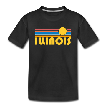 Illinois Youth T-Shirt - Retro Sunrise Youth Illinois Tee - black