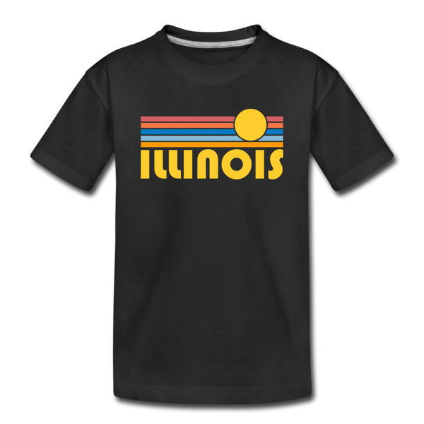 Illinois Youth T-Shirt - Retro Sunrise Youth Illinois Tee - black