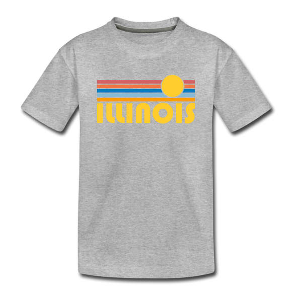 Illinois Youth T-Shirt - Retro Sunrise Youth Illinois Tee - heather gray