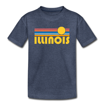 Illinois Youth T-Shirt - Retro Sunrise Youth Illinois Tee - heather blue