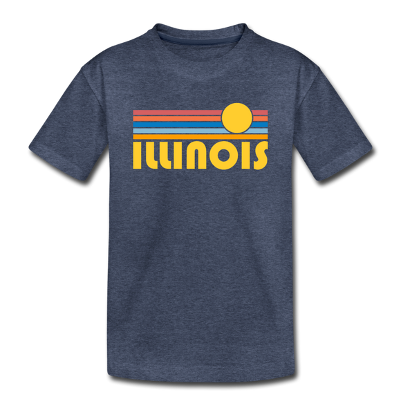Illinois Youth T-Shirt - Retro Sunrise Youth Illinois Tee - heather blue