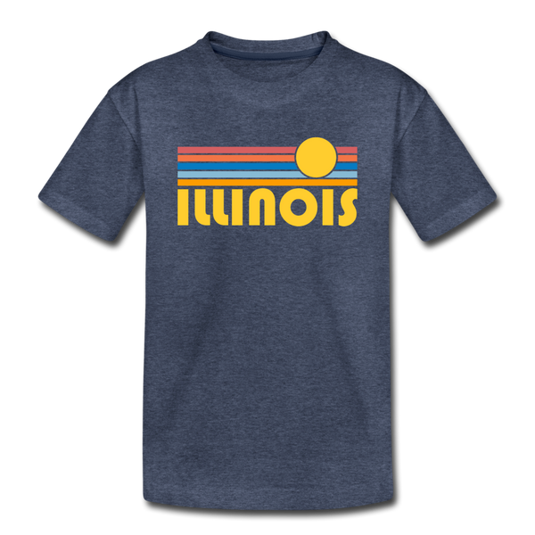 Illinois Youth T-Shirt - Retro Sunrise Youth Illinois Tee - heather blue