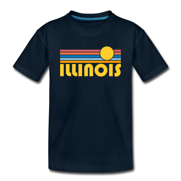 Illinois Youth T-Shirt - Retro Sunrise Youth Illinois Tee - deep navy