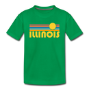 Illinois Youth T-Shirt - Retro Sunrise Youth Illinois Tee - kelly green