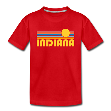 Indiana Youth T-Shirt - Retro Sunrise Youth Indiana Tee - red