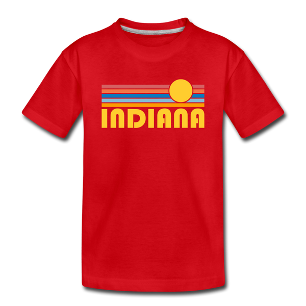 Indiana Youth T-Shirt - Retro Sunrise Youth Indiana Tee - red