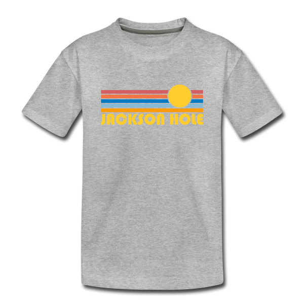 Jackson Hole, Wyoming Youth T-Shirt - Retro Sunrise Youth Jackson Hole Tee - heather gray