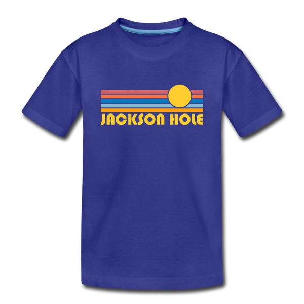 Jackson Hole, Wyoming Youth T-Shirt - Retro Sunrise Youth Jackson Hole Tee - royal blue