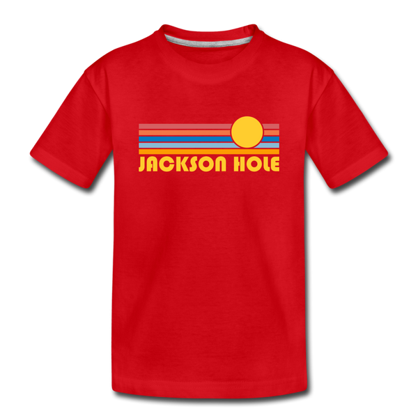 Jackson Hole, Wyoming Youth T-Shirt - Retro Sunrise Youth Jackson Hole Tee - red