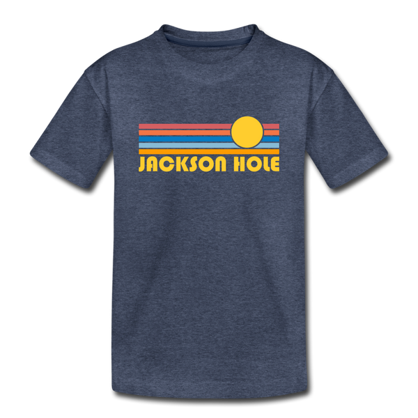 Jackson Hole, Wyoming Youth T-Shirt - Retro Sunrise Youth Jackson Hole Tee - heather blue