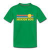 Jackson Hole, Wyoming Youth T-Shirt - Retro Sunrise Youth Jackson Hole Tee - kelly green
