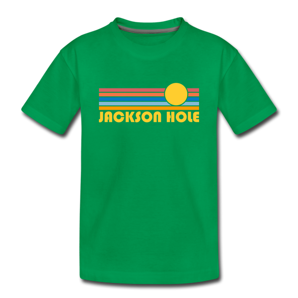 Jackson Hole, Wyoming Youth T-Shirt - Retro Sunrise Youth Jackson Hole Tee - kelly green
