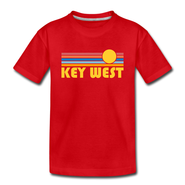 Key West, Florida Youth T-Shirt - Retro Sunrise Youth Key West Tee - red