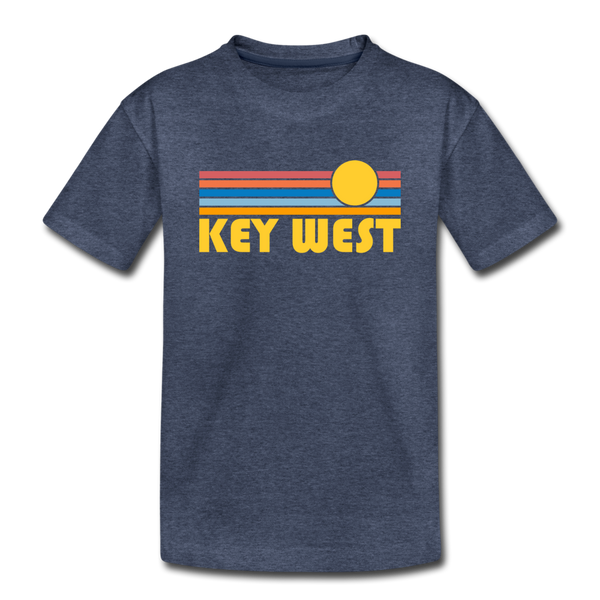 Key West, Florida Youth T-Shirt - Retro Sunrise Youth Key West Tee - heather blue