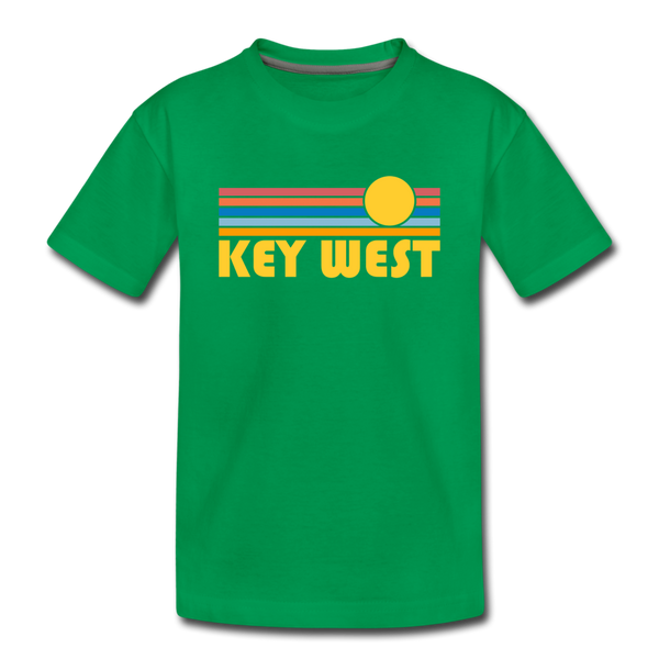 Key West, Florida Youth T-Shirt - Retro Sunrise Youth Key West Tee - kelly green