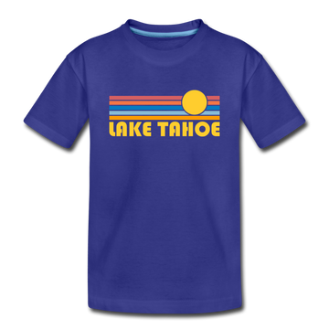 Lake Tahoe, California Youth T-Shirt - Retro Sunrise Youth Lake Tahoe Tee - royal blue