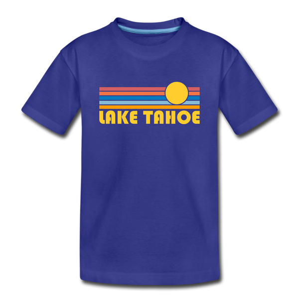 Lake Tahoe, California Youth T-Shirt - Retro Sunrise Youth Lake Tahoe Tee - royal blue