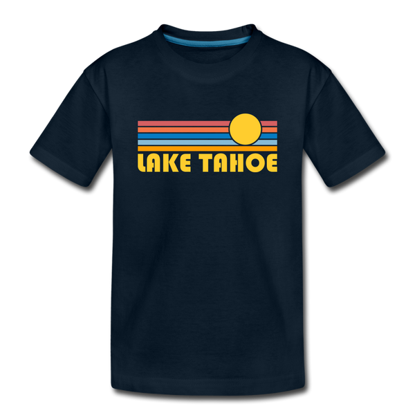 Lake Tahoe, California Youth T-Shirt - Retro Sunrise Youth Lake Tahoe Tee - deep navy