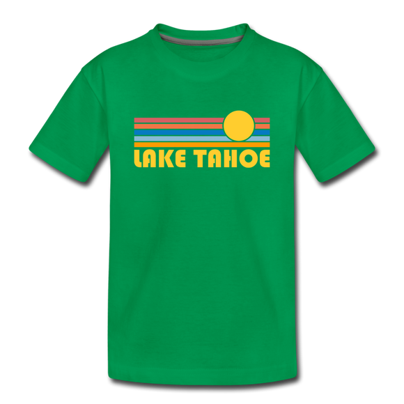 Lake Tahoe, California Youth T-Shirt - Retro Sunrise Youth Lake Tahoe Tee - kelly green