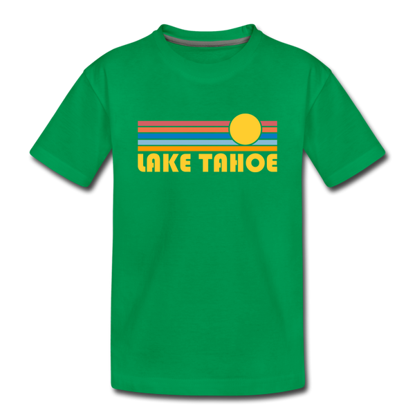 Lake Tahoe, California Youth T-Shirt - Retro Sunrise Youth Lake Tahoe Tee - kelly green