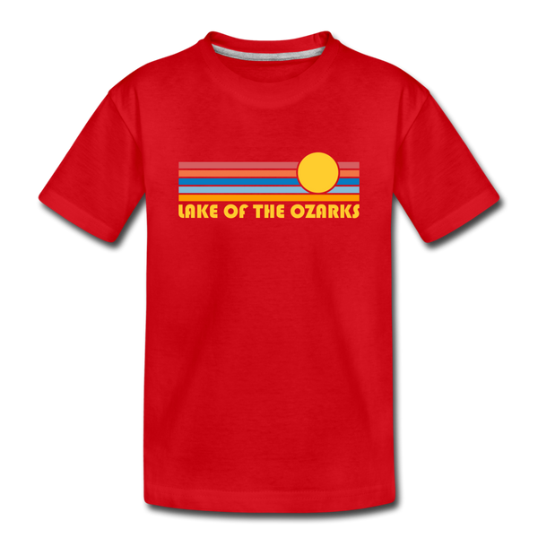 Lake of the Ozarks, Missouri Youth T-Shirt - Retro Sunrise Youth Lake of the Ozarks Tee - red