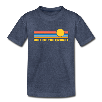 Lake of the Ozarks, Missouri Youth T-Shirt - Retro Sunrise Youth Lake of the Ozarks Tee - heather blue
