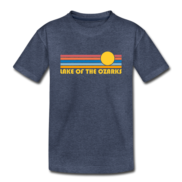 Lake of the Ozarks, Missouri Youth T-Shirt - Retro Sunrise Youth Lake of the Ozarks Tee - heather blue