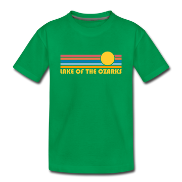 Lake of the Ozarks, Missouri Youth T-Shirt - Retro Sunrise Youth Lake of the Ozarks Tee - kelly green