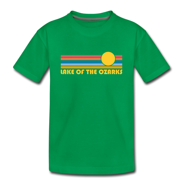 Lake of the Ozarks, Missouri Youth T-Shirt - Retro Sunrise Youth Lake of the Ozarks Tee - kelly green