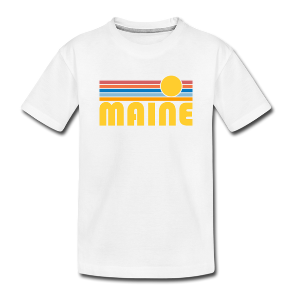 Maine Youth T-Shirt - Retro Sunrise Youth Maine Tee - white