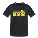 Maine Youth T-Shirt - Retro Sunrise Youth Maine Tee - black