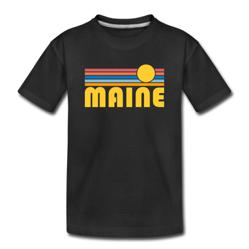 Maine Youth T-Shirt - Retro Sunrise Youth Maine Tee - black