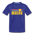 Maine Youth T-Shirt - Retro Sunrise Youth Maine Tee - royal blue
