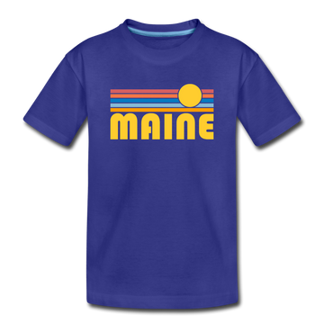 Maine Youth T-Shirt - Retro Sunrise Youth Maine Tee - royal blue