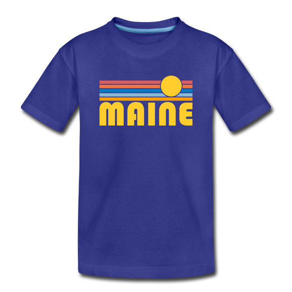 Maine Youth T-Shirt - Retro Sunrise Youth Maine Tee - royal blue