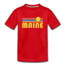 Maine Youth T-Shirt - Retro Sunrise Youth Maine Tee - red