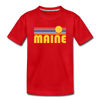 Maine Youth T-Shirt - Retro Sunrise Youth Maine Tee - red