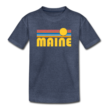 Maine Youth T-Shirt - Retro Sunrise Youth Maine Tee - heather blue