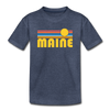 Maine Youth T-Shirt - Retro Sunrise Youth Maine Tee - heather blue
